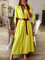 Women Half Sleeve V-neck Solid Elegant Casual Dress