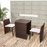 3-delige Bistroset met kussens poly rattan bruin - thumbnail