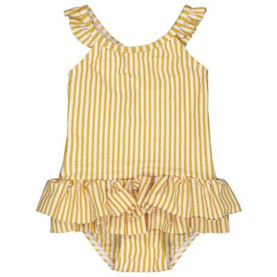 HEMA gestreept badpak met ruches geel/wit