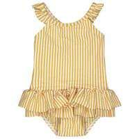 HEMA gestreept badpak met ruches geel/wit