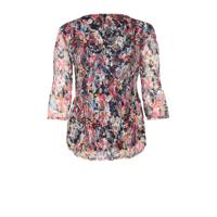 Paprika gebloemde semi-transparante top donkerblauw/rood/lichtblauw