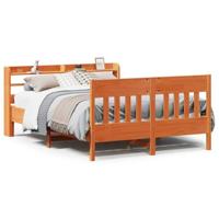 vidaXL Bedframe met hoofdbord massief grenenhout wasbruin 150x200 cm, bed, slaapkamermeubel, houten bed, tweepersoonsbed, houten bedframe, bedbodem