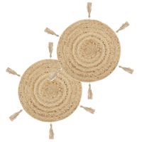 Set van 6x stuks ronde placemats raffia met franjes naturel 38 cm - thumbnail