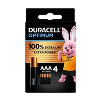 Duracell Optimum AAA-batterijen (4 stuks) - 1,5V-alkaline batterijen - Tot 100% extra levensduur of extra kracht - 100% recyclebaar, 0% plastic verpakking - LR03 MX2400