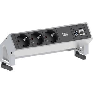 Bachmann 3x Schuko 1x CAT6 1x USB3.0 power uitbreiding 1,5 m 3 AC-uitgang(en) Zwart, Roestvrijstaal