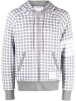 Thom Browne hoodie zippé à carreaux en jacquard - Gris