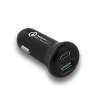 Ewent EW1356 Autolader 1x USB-C 1x USB-A Snellader - Zwart