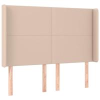 vidaXL Hoofdbord LED 147x16x118/128 cm kunstleer cappuccinokleurig, hoofdeinde, houten hoofdeinde, bedonderdeel, houten hoofdbord, slaapkamermeubel