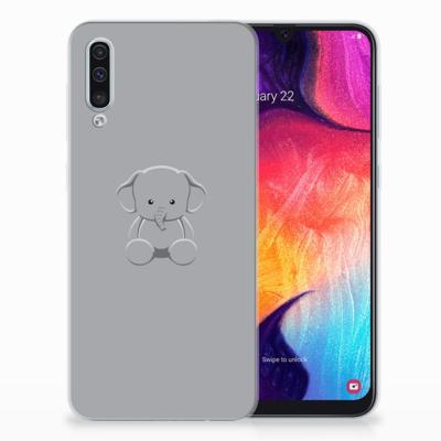 Samsung Galaxy A50 Telefoonhoesje met Naam Grijs Baby Olifant Samsung Galaxy A50 Telefoonhoesje met Naam Grijs Baby Olifant