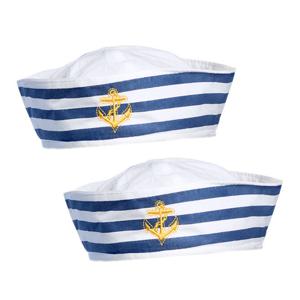 Carnaval verkleed Matroos/Matrozen hoedje - 2x - wit/blauw - voor volwassenen - Maritiem thema