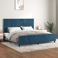 vidaXL Bedframe met hoofdeinde fluweel donkerblauw 200x200 cm, bed, ledikant, tweepersoonsbed, slaapmeubel, bedbodem, bedden, slaapmeubels
