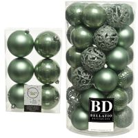 Kerstversiering kunststof kerstballen salie groen 6-8 cm pakket van 49x stuks - thumbnail