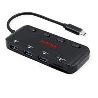 ROLINE USB 3.2 Gen 1 hub, 3 poorten, type C aansluitkabel, met kaartlezer, afzonderlijk schakelbaar, zwart