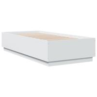 VidaXL Bedframe Met LED-Verlichting - Bewerkt Hout Wit 100x200 cm - Slaapkamermeubel Met Bedbodem - Logeerbed