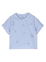 Il Gufo blouse rayée à fleurs brodées - Bleu