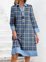 Casual Plaid Shirt Collar Loose Dress
