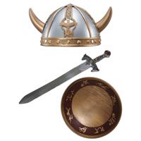 Carnaval verkleed set Viking/ridder - helm/zwaard en schild - middeleeuws