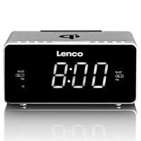 Lenco Radiowekker CR-550 met 2 wektijden, 30,5 cm (12 inch), led-display, dimbaar, slaaptimer, sluimerfunctie, USB- en draadloze oplader, zilver