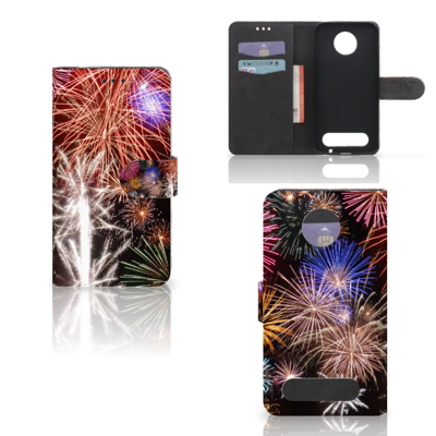 Motorola Moto Z2 Force Wallet Case met Pasjes Vuurwerk Motorola Moto Z2 Force Wallet Case met Pasjes Vuurwerk