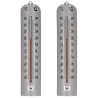 Set van 2x stuks zilveren binnen/buiten thermometer 6 x 27 cm