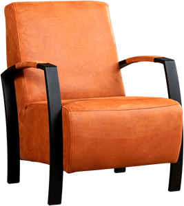 Oranje leren industriële stalen fauteuil Glory - Kenia Leer Rost (oranje leer)