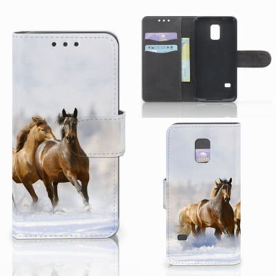Samsung Galaxy S5 Mini Telefoonhoesje met Pasjes Paarden Samsung Galaxy S5 Mini Telefoonhoesje met Pasjes Paarden