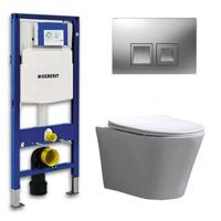 Geberit UP 100 Toiletset - Inbouw WC Hangtoilet Wandcloset- Flatline Saturna Delta 50 Mat Chroom