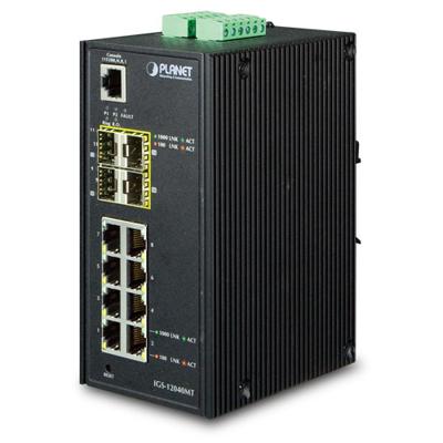 PLANET IGS-12040MT - Switch - Beheerd - 8 x 10/100/1000 + 4 x Gigabit SFP - monteerbaar op DIN-rails, wandbevestiging - 24 V wisselstroom / 12 - 72 V gelijkstroom