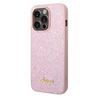 Guess Glitter Flakes Metal Logo iPhone 14 Pro Hybride Hoesje - Roze - thumbnail