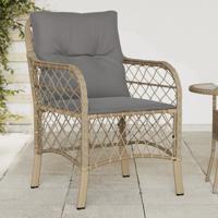 Tuinstoelen 2 st met kussens poly rattan gemengd beige - thumbnail