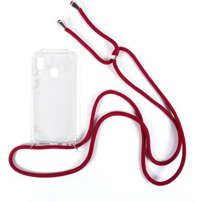 Shop4 - Samsung Galaxy A40 Hoesje - Zachte Back Case met Koord Donker Rood