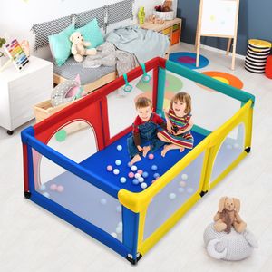 Babybox met 50 Speelballen en 2 Deuren Baby Speelbox Grondbox 120 x 190cm Kleurrijk