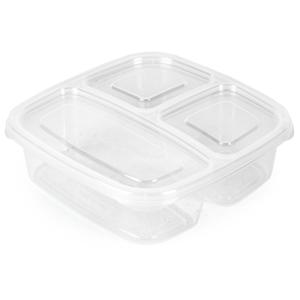 PlasticForte Vershoudbakje - 3-vaks - 1,2L - meal prep - herbruikbaar - transparant