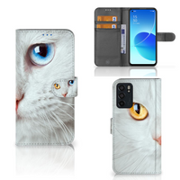 OPPO Reno6 5G Telefoonhoesje met Pasjes Witte Kat