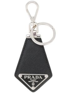 Prada porte-clés en cuir à plaque logo - Noir