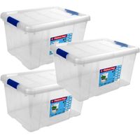 3x Opbergboxen/opbergdozen met deksel 16 liter kunststof transparant/blauw