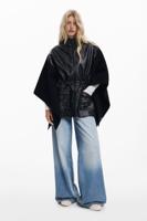 Poncho gecombineerd met leereffect - BLACK - U