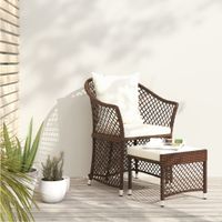 2-delige Loungeset met kussens poly rattan bruin - thumbnail