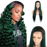 Echt haar 4x13 Sluiting Pruik Middelste stuk Gratis deel Braziliaans haar Recht Groen Pruik 150% Haardichtheid met babyhaar lijmloze Pre-geplukt Voor Dames Kanten pruiken van echt mensenhaar Lightinthebox