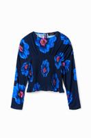 Gebloemde aangerimpelde blouse - BLUE - M