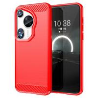 Huawei Pura 70 Ultra Geborsteld TPU Hoesje - Koolstofvezel - Rood - thumbnail