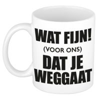 Wat fijn dat je weggaat witte pensioen koffiemok / theebeker 300 ml afscheidscadeau collega   - - thumbnail