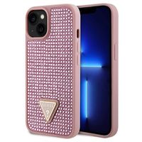 iPhone 15 Guess Rhinestones Triangle Metal Logo Case - Pink - thumbnail