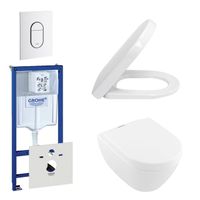 Villeroy & Boch ViFresh Toiletset - inbouwreservoir - diepspoel wandcloset - softclose - bedieningsplaat verticaal - wit 0729205/0729242/0124060/sw60341/