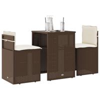 3-delige Bistroset met kussens poly rattan bruin - thumbnail