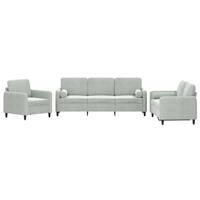 vidaXL 3-delige Loungeset met kussens fluweel lichtgrijs, fauteuil, bank, tweezitsbank, 2-zitsbank, sofa, zitbank, fauteuil stoel, 2 zits bank