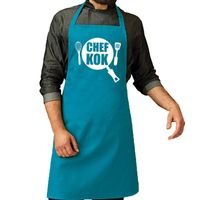 Chef kok barbeque schort / keukenschort turquoise blauw voor her - thumbnail