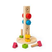 Bigjigs Toys Nuts & Bolts Tower - 11 stuks houten constructiespeelgoed en vormsorteerder, educatief en milieuvriendelijk, Montessori-cadeaus voor baby's en peuters, leeftijd 12 maanden +