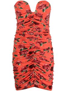 Magda Butrym rose-print ruched bustier minidress - Rouge