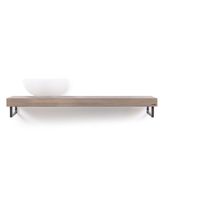 Looox Wooden Base Shelf solo 120 cm, eiken old grey, handdoekhouders geborsteld rvs